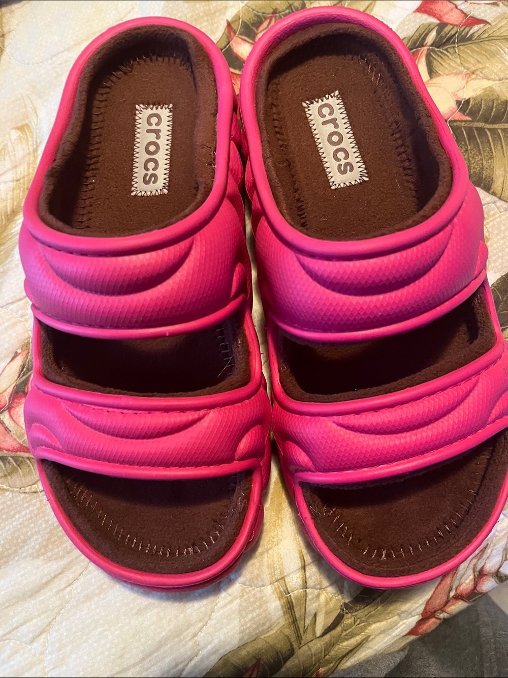 CROCS Women's Hot Pink Dual-Strap Slide Sandals